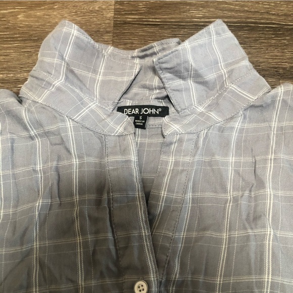 Dear John Light Blue/Gray Plaid Button Down Tunic Shirt - 100% Lyocell - Size S - Picture 3 of 6